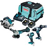 Makita 18V battery set, 4-piece, DLX4156TX1 with 2 x 5 Ah batteries, charger and carry case