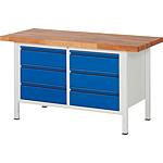 BASIC-8 series workbench with 6 drawers with solid beech worktop, 40 mm