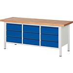 BASIC-8 series workbench with 9 drawers with solid beech worktop, 40 mm