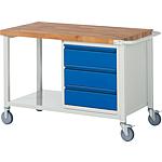 Mobile Workbenches 8001 Series BASIC-8 with 3 drawers with solid beech worktop, 40 mm